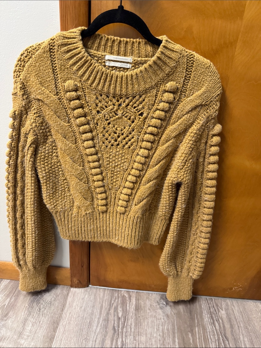 Anthropologie Mustard Cable & Bobble Crewneck Sweater